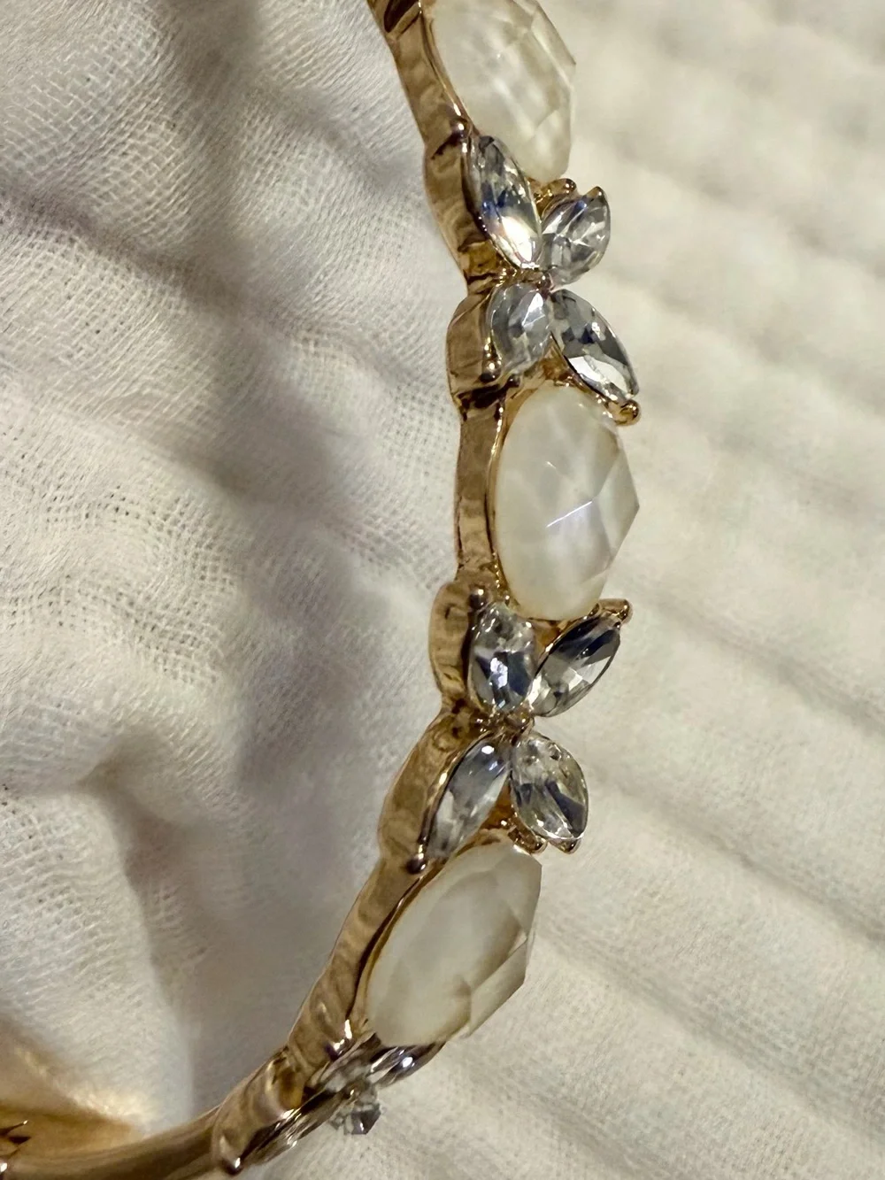 Anne Klein Gold Bracelet with Mother-of-Pearl Like Stones and Clear Crystals NWT